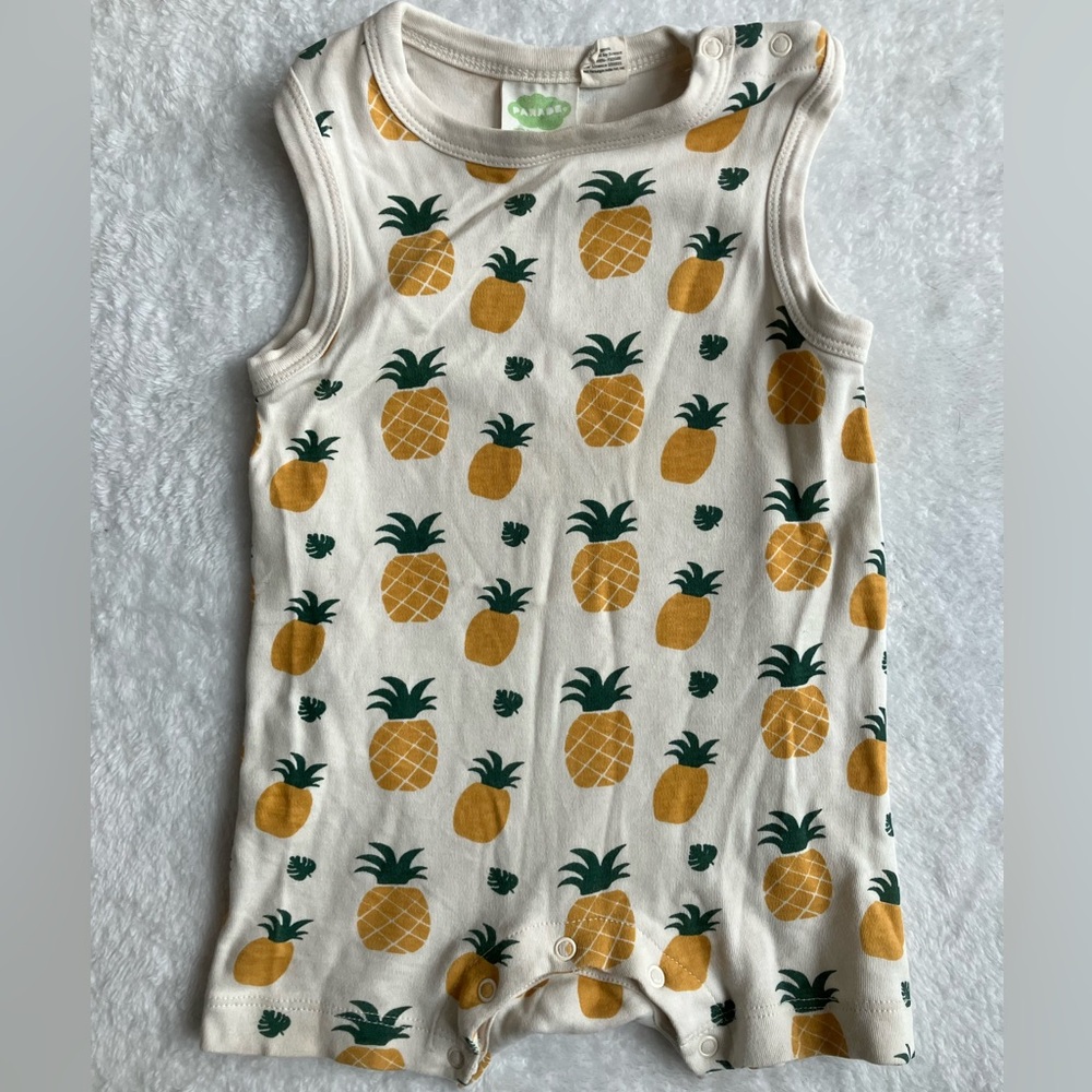 Parade organics short sleeve shorts summer romper pineapple 6-12 months
